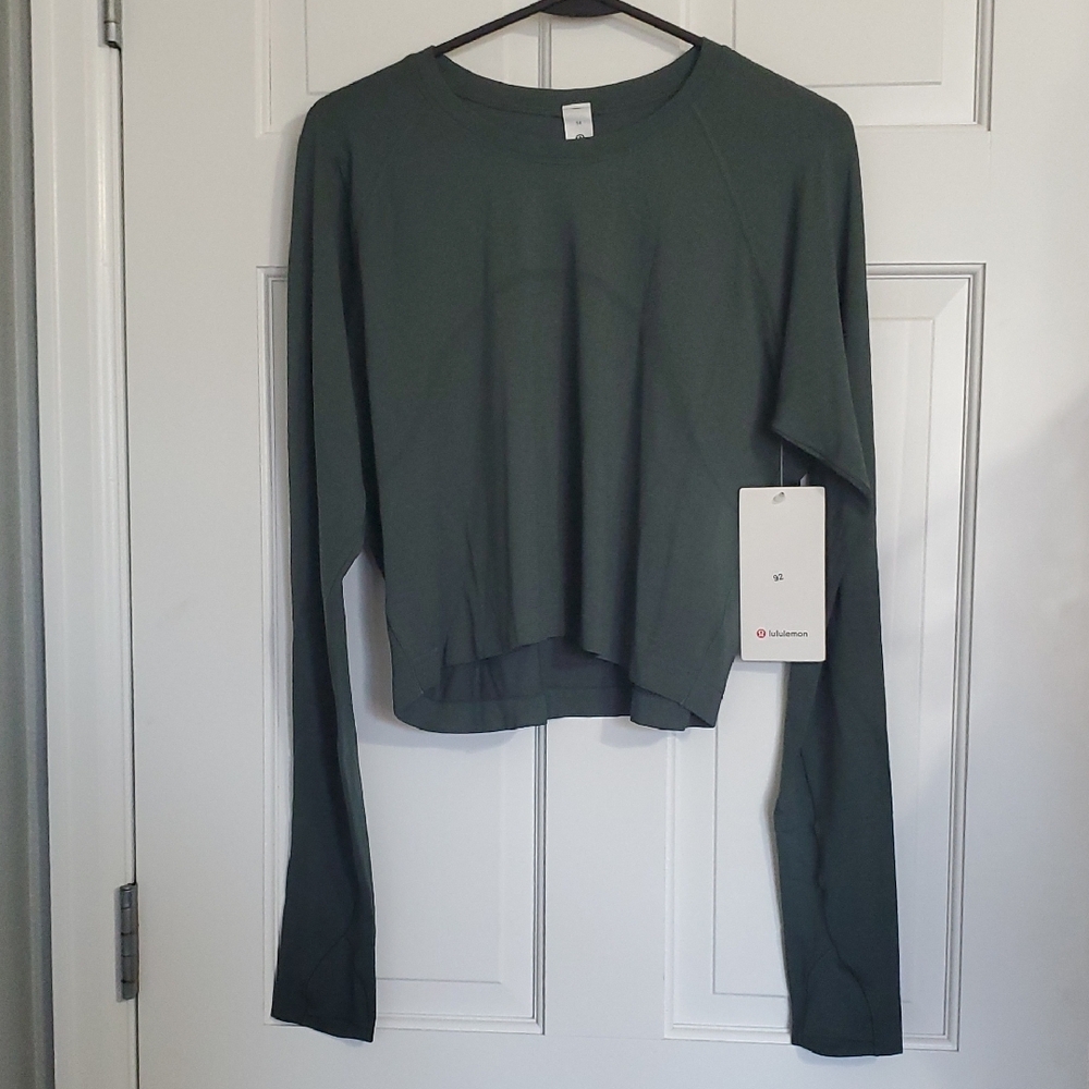 NWT Lululemon Swiftly Tech Cropped Long Sleeve Sz 14 Dark Forest
